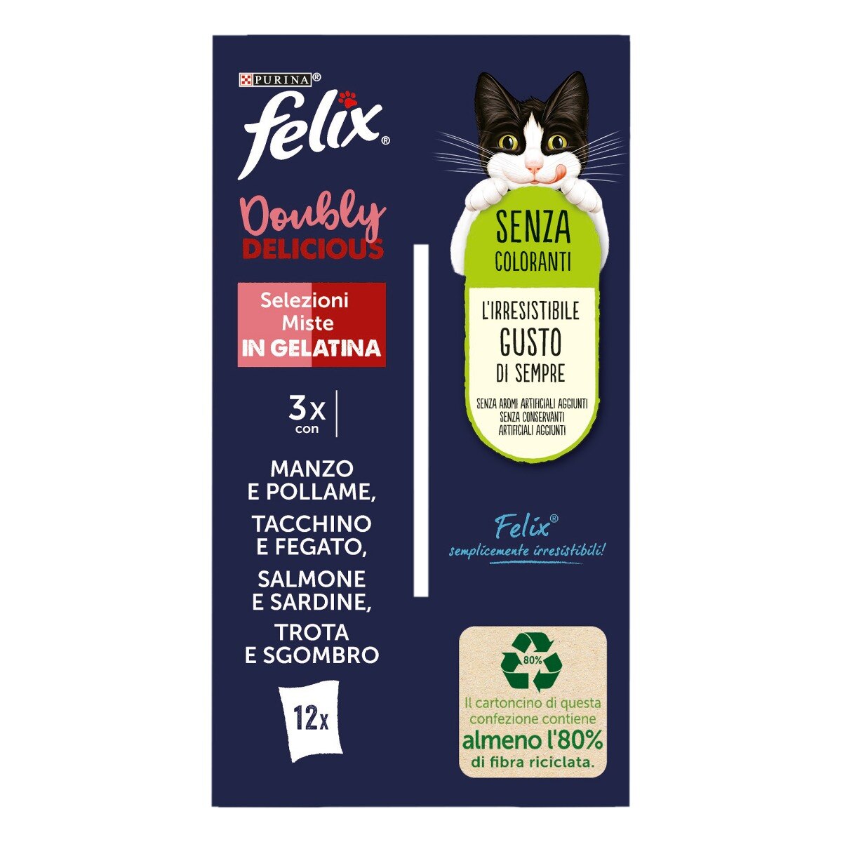FELIX® Doubly Delicious Selezioni Miste - (manzo&Pollame/Tacchino&fegato/salmone&sardine/trota&sgombro)