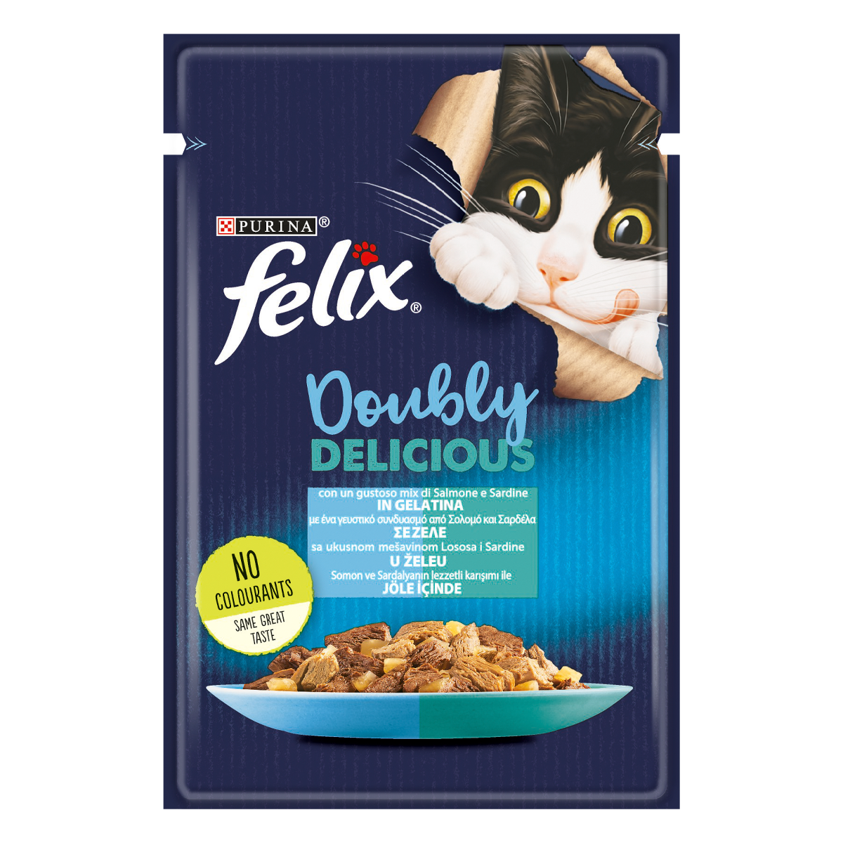 FELIX® DOUBLY DELICIOUS CON SARDINE E SALMONE IN GELATINA 26x85g IT