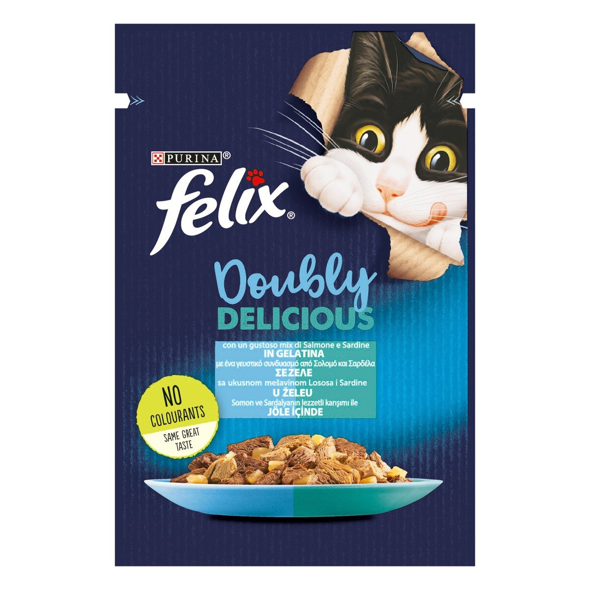 FELIX® DOUBLY DELICIOUS CON SARDINE E SALMONE IN GELATINA 26x85g IT
