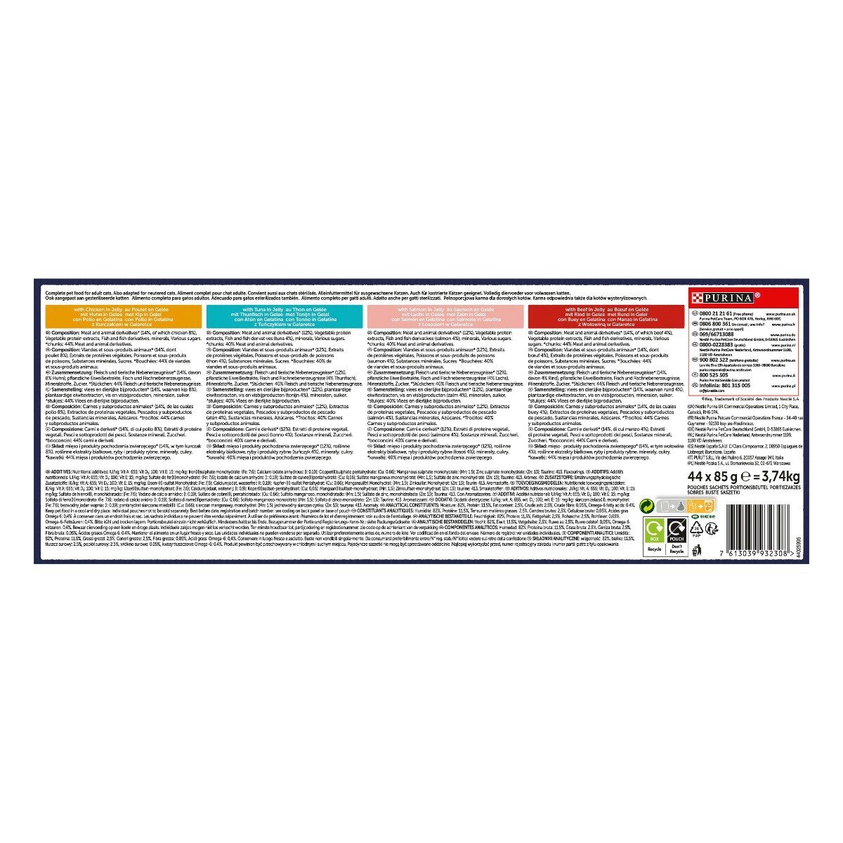 FELIX® LE GHIOTTONERIE Multipack Gatto con Pollo, Manzo, Salmone e Tonno 44x85g