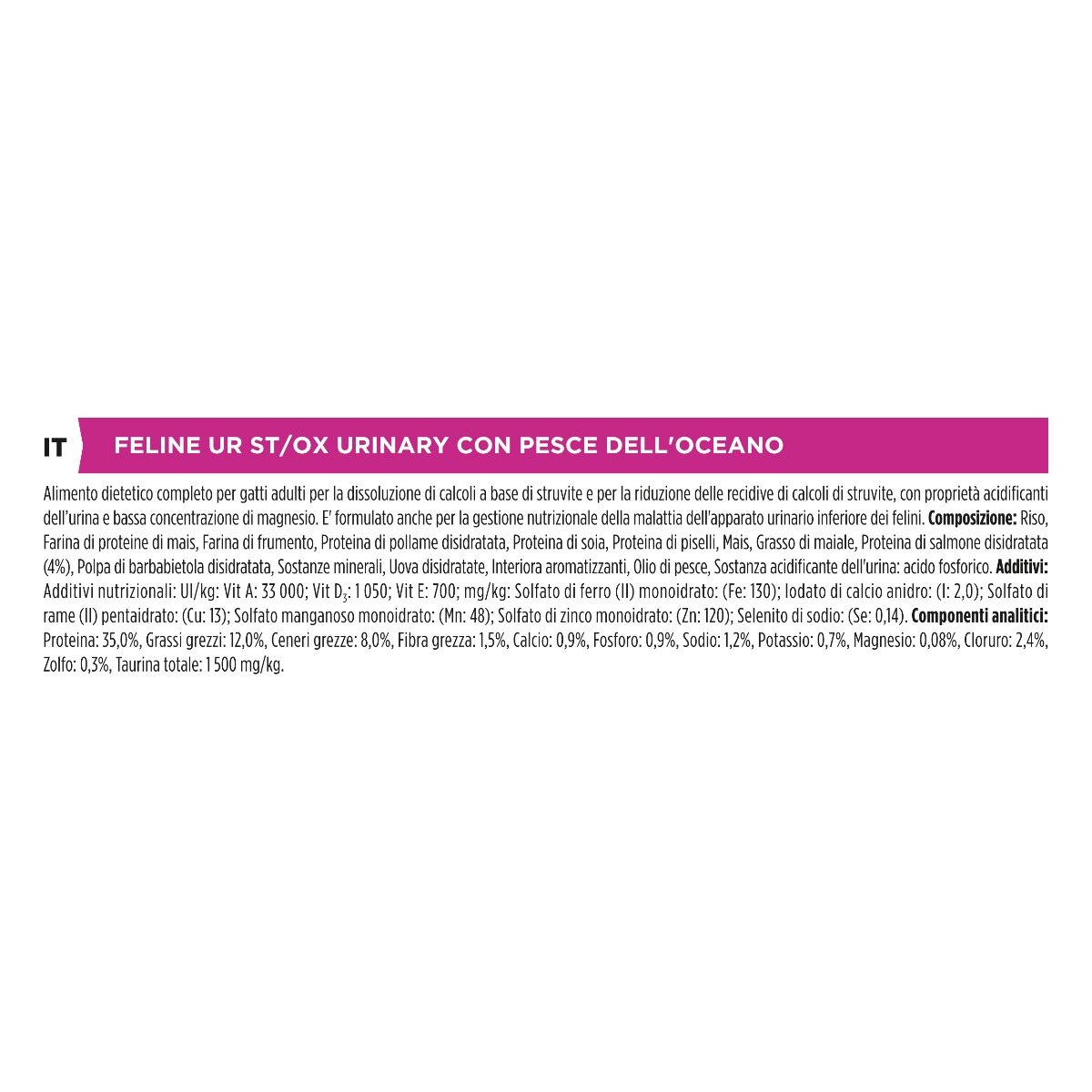 PURINA PRO PLAN® VETERINARY DIETS secco gatto UR Urinary St/Ox con Pesce dell'oceano