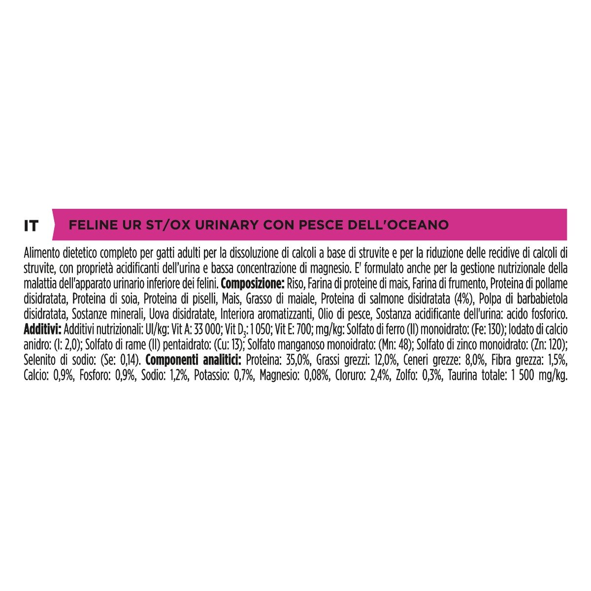 PURINA PRO PLAN® VETERINARY DIETS secco gatto UR Urinary St/Ox con Pesce dell'oceano