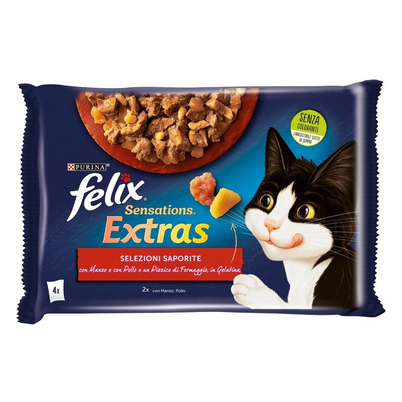 Felix Sensations Extras gatti manzo pollo e formaggio | Purina Shop 4x85 g