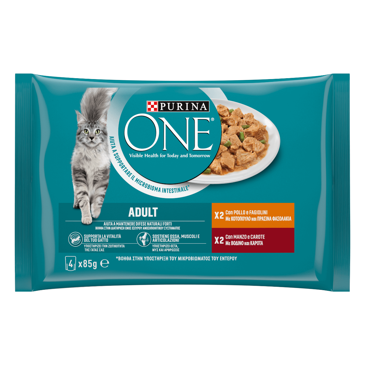 PURINA ONE® ADULT filettini in salsa con Pollo e Fagiolini, Manzo e Carote