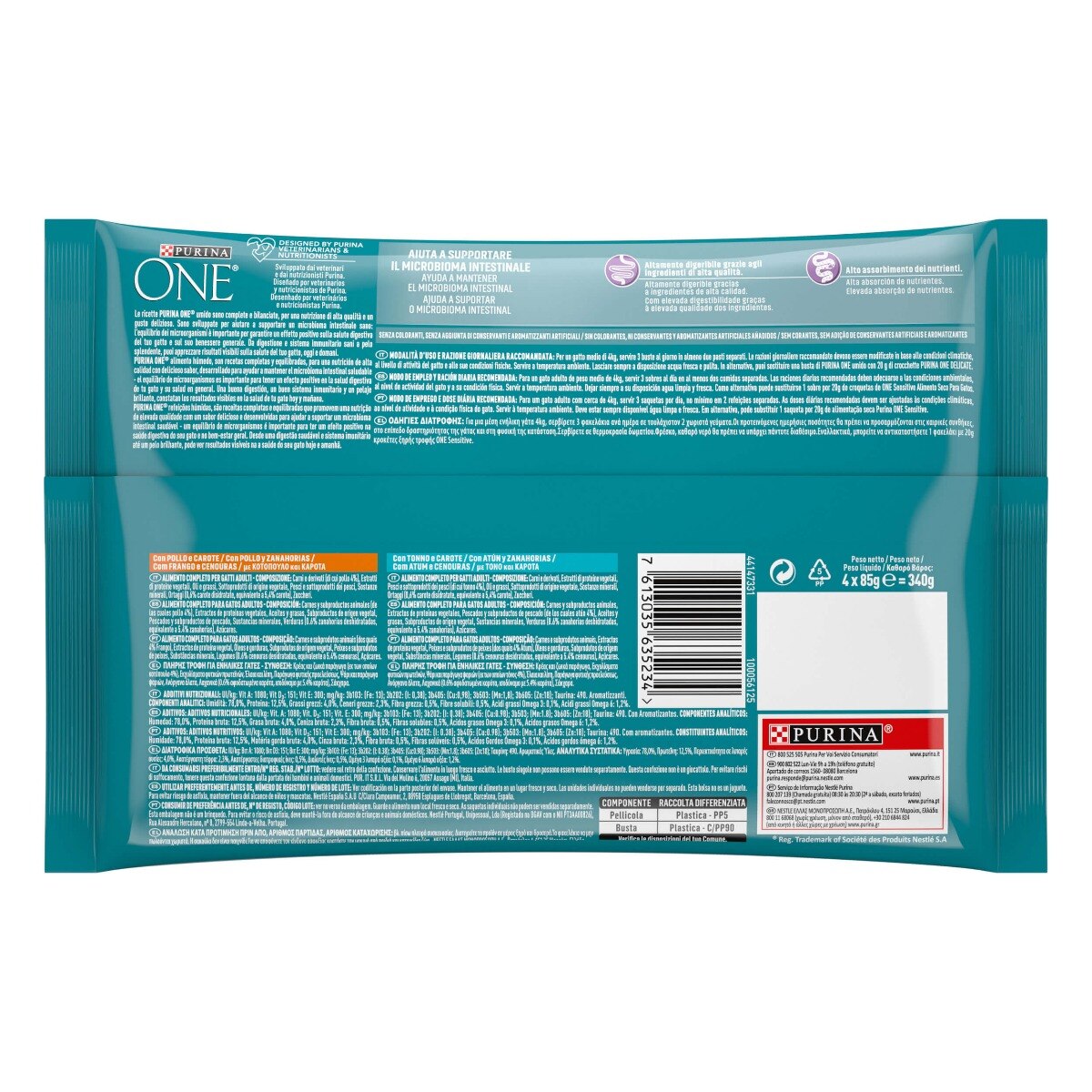 PURINA ONE® SENSITIVE filettini in salsa con Pollo e Carote, Tonno e Carote