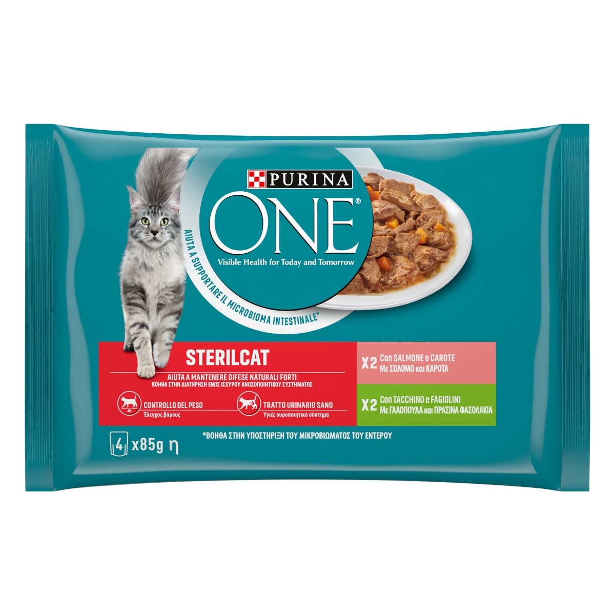 PURINA ONE® STERILCAT Filettini in Salsa con Salmone e Carote, Tacchino e Fagiolini