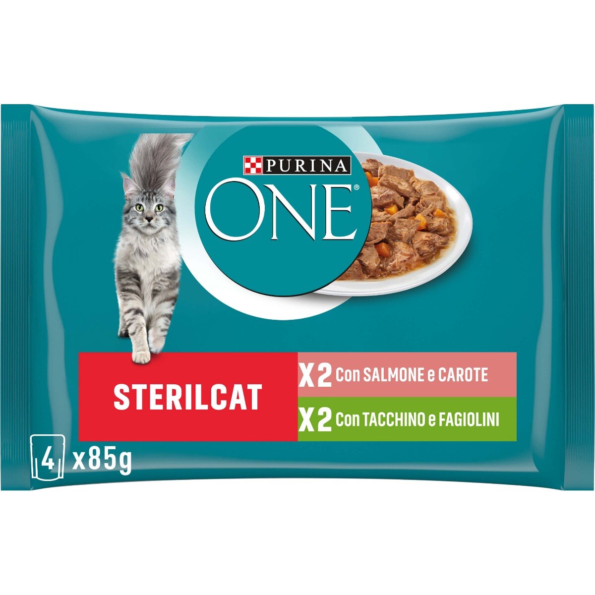 PURINA ONE® STERILCAT Filettini in Salsa con Salmone e Carote, Tacchino e Fagiolini