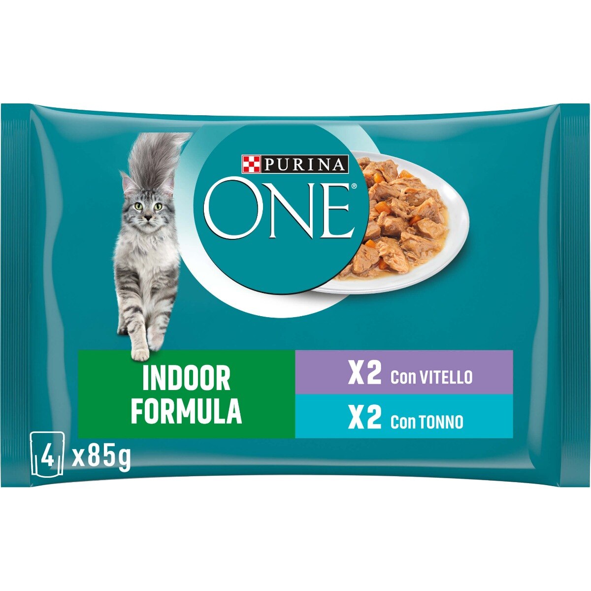 Cibo umido per gatto indoor – Purina ONE® Filettini in salsa con Vitello e Tonno 4x85 g