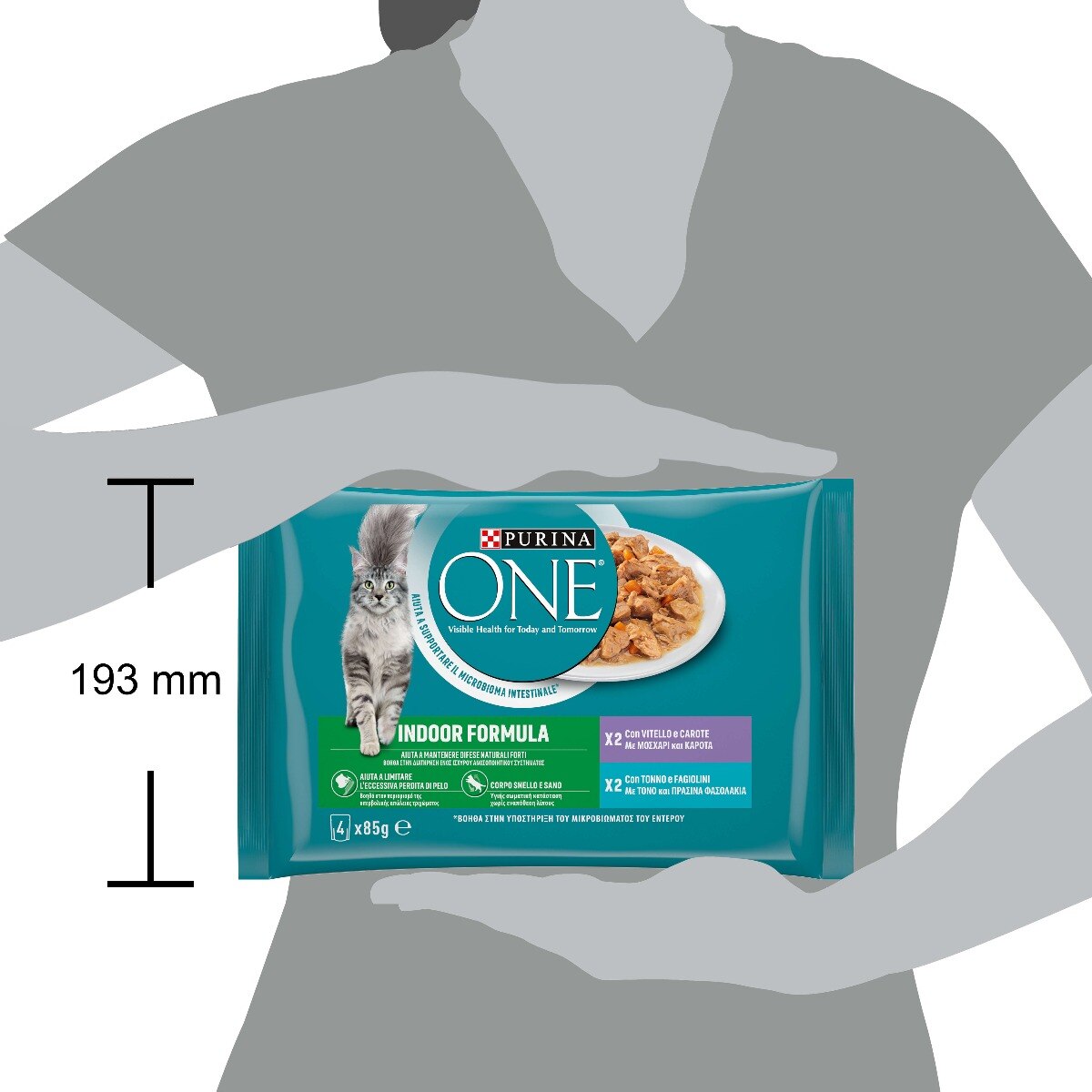 Cibo umido per gatto indoor – Purina ONE® Filettini in salsa con Vitello e Tonno 4x85 g