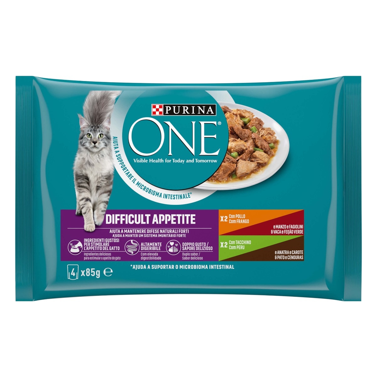 PURINA ONE® Appetito Difficile Filettini in Salsa con Pollo e Manzo, Tacchino e Anatra