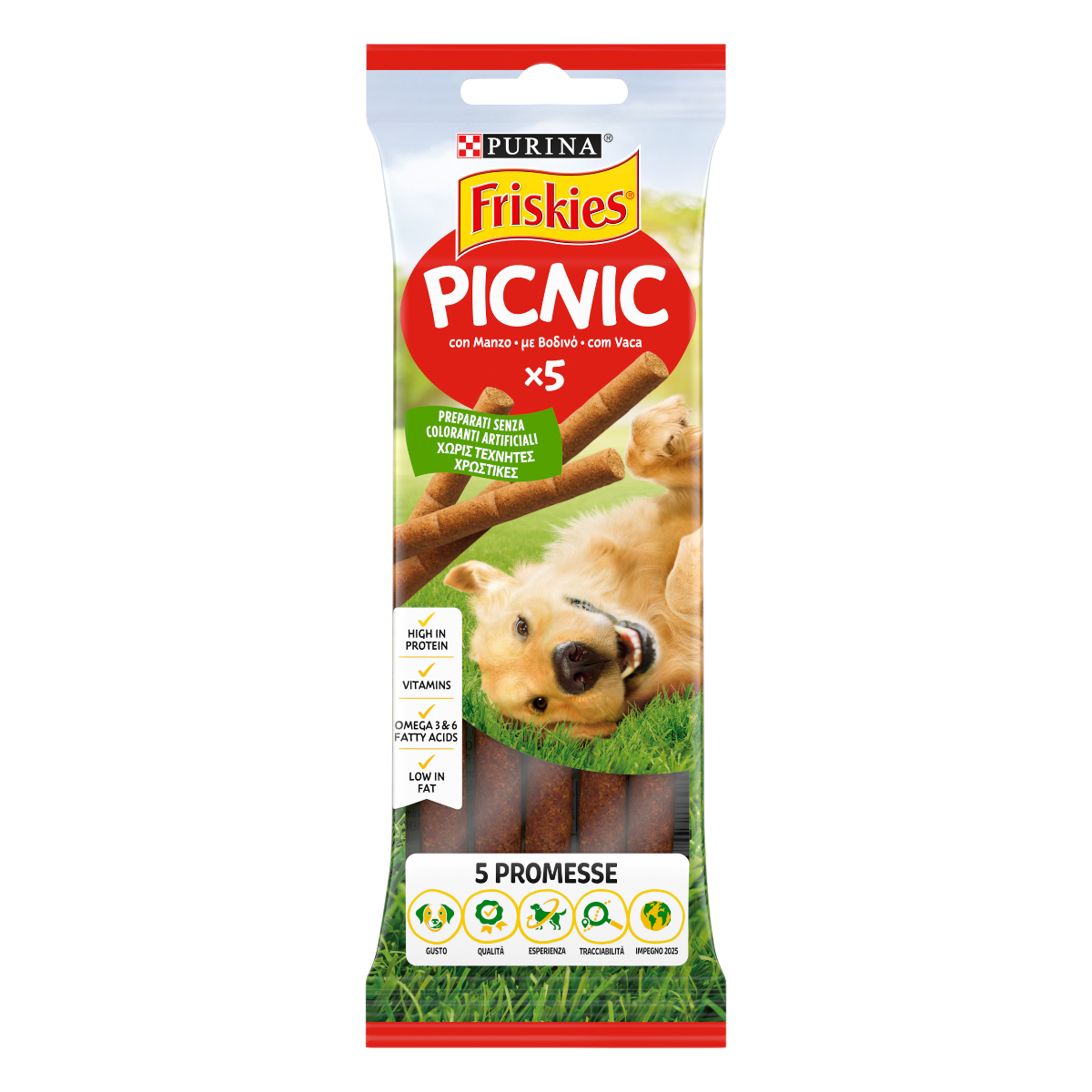FRISKIES Picnic 5x Cane Snack Ricco in Manzo