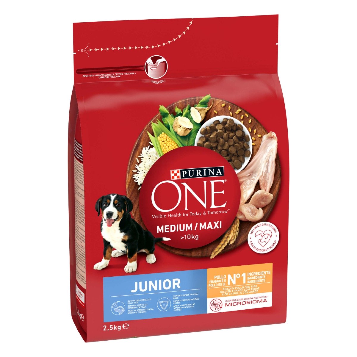 PURINA ONE®&nbsp;Medium / Maxi&nbsp;> 10kg&nbsp;Junior Ricco in&nbsp;Pollo con Riso