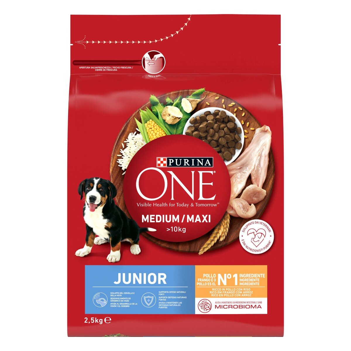 PURINA ONE®&nbsp;Medium / Maxi&nbsp;> 10kg&nbsp;Junior Ricco in&nbsp;Pollo con Riso