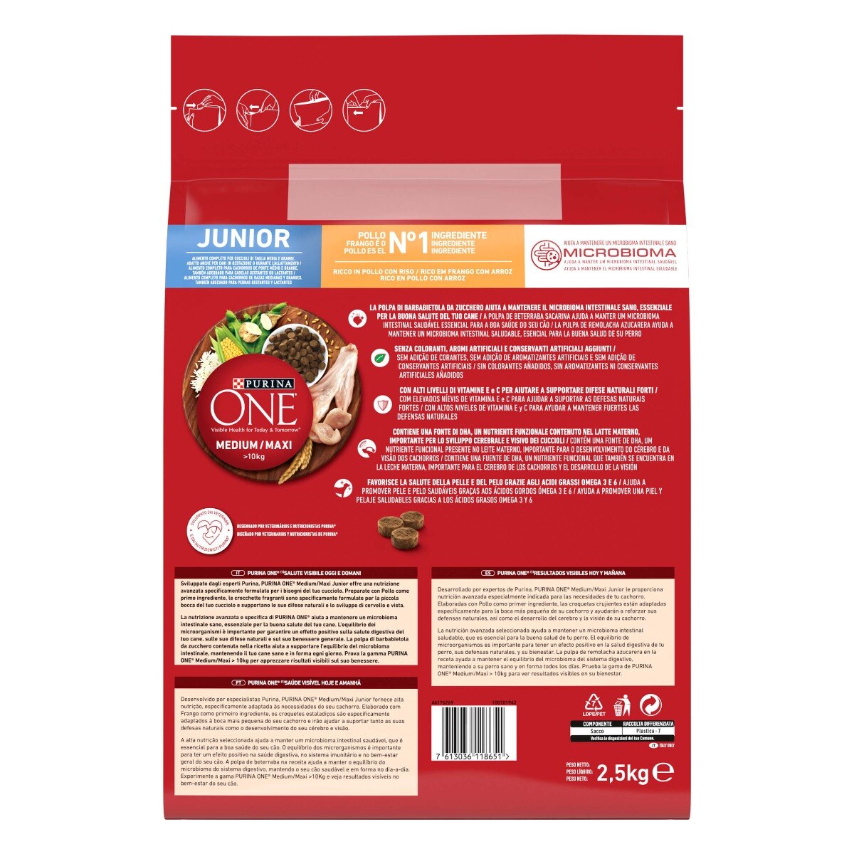 PURINA ONE®&nbsp;Medium / Maxi&nbsp;> 10kg&nbsp;Junior Ricco in&nbsp;Pollo con Riso
