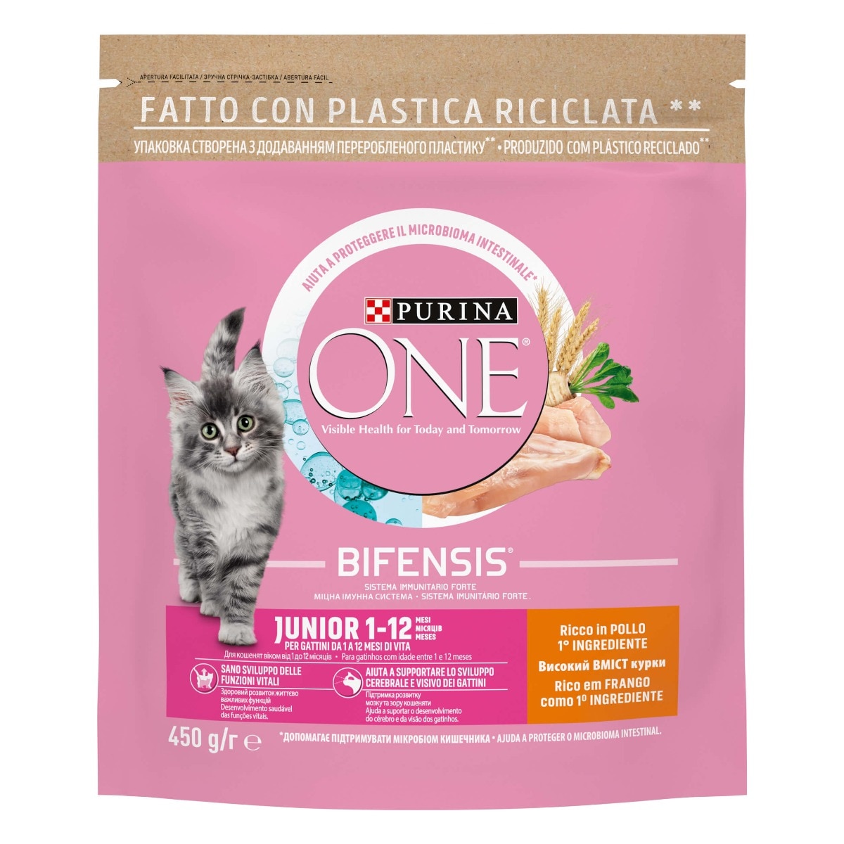 Cibo secco per gatto junior – Purina ONE® Ricco in Pollo e Grano Integrale 450 g
