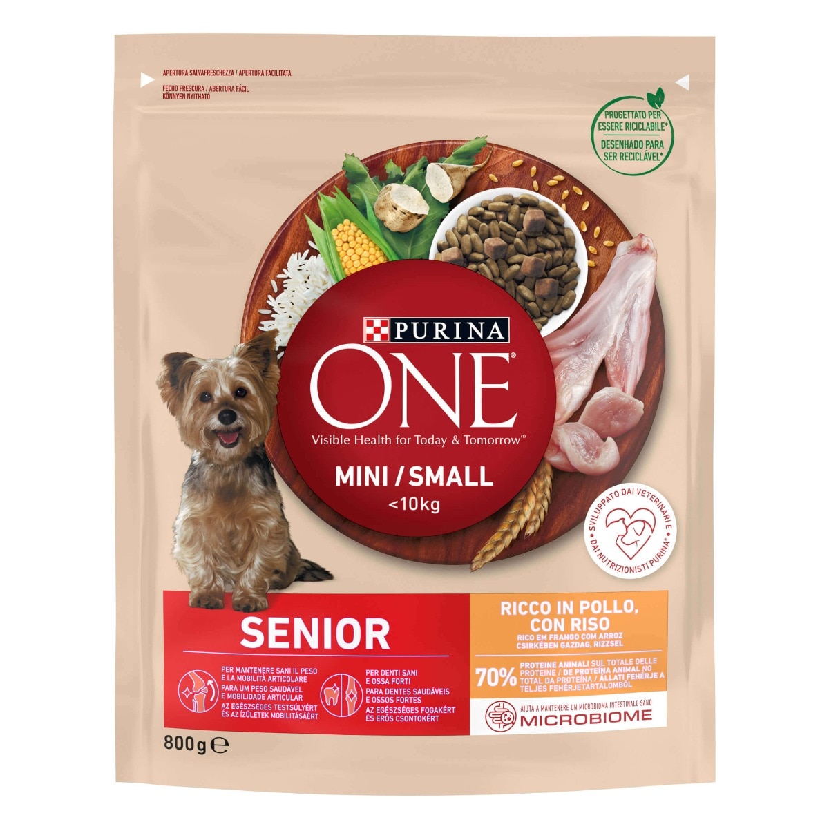 PURINA ONE® ® MINI/SMALL < 10kg Senior 8+, Ricco in Pollo con Riso