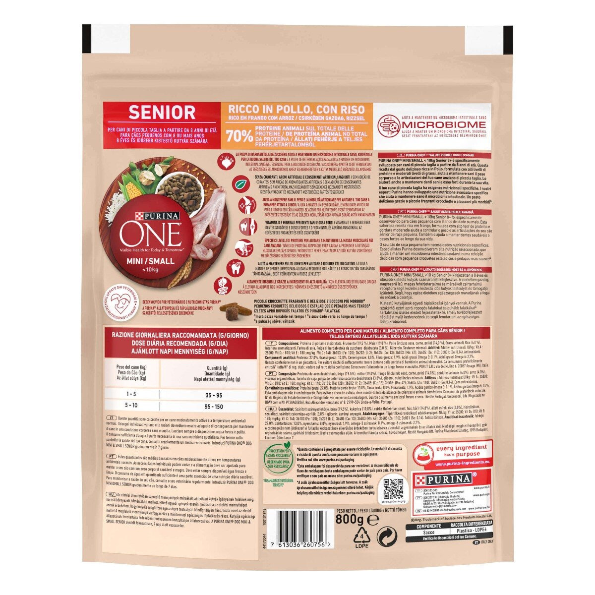 PURINA ONE® ® MINI/SMALL < 10kg Senior 8+, Ricco in Pollo con Riso