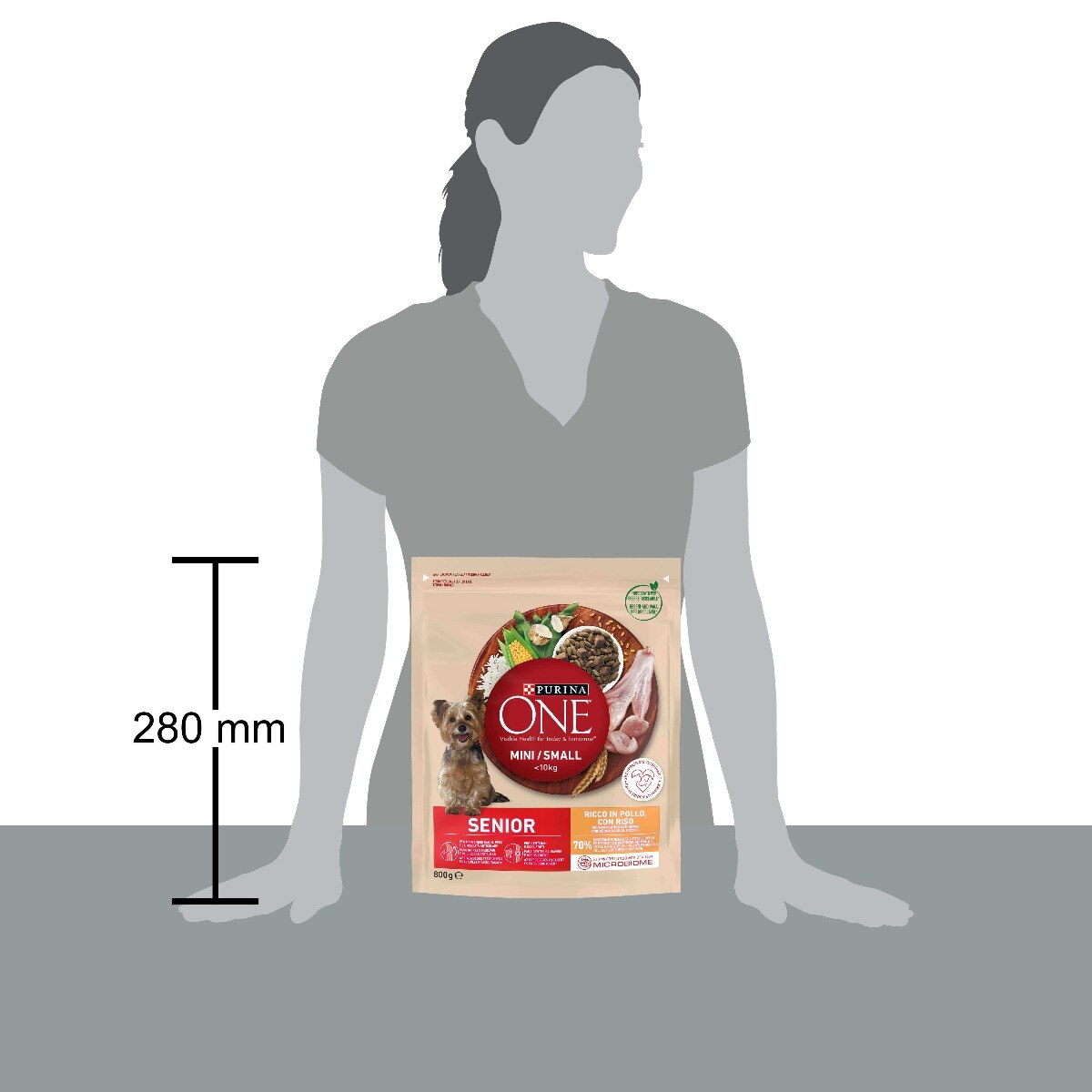 PURINA ONE® ® MINI/SMALL < 10kg Senior 8+, Ricco in Pollo con Riso