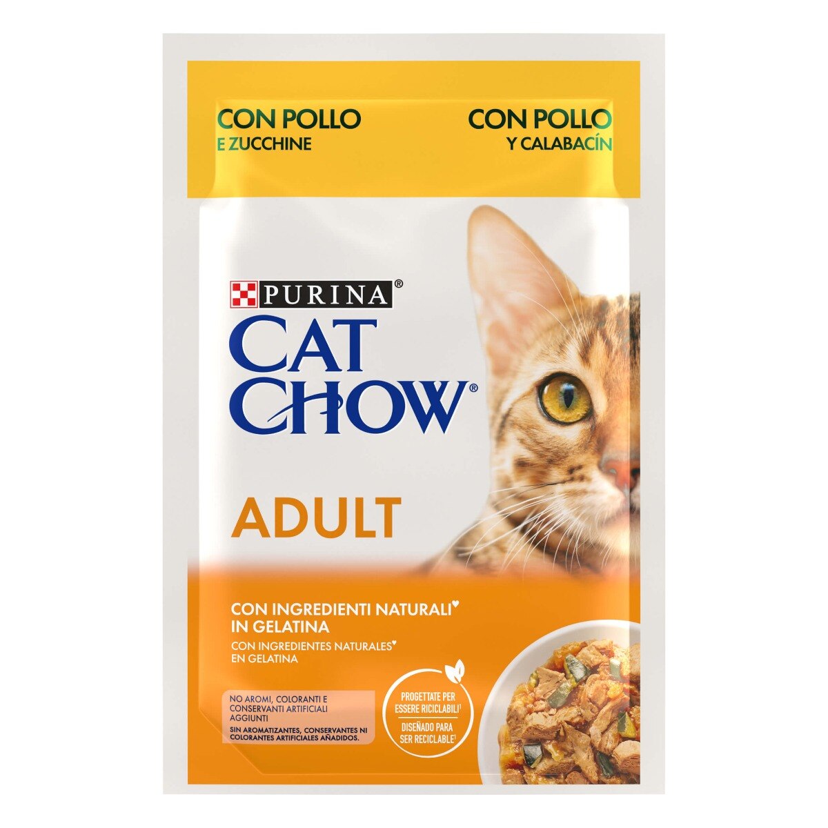 Cat Chow® Adult, teneri pezzetti in gelatina con Pollo e Zucchine