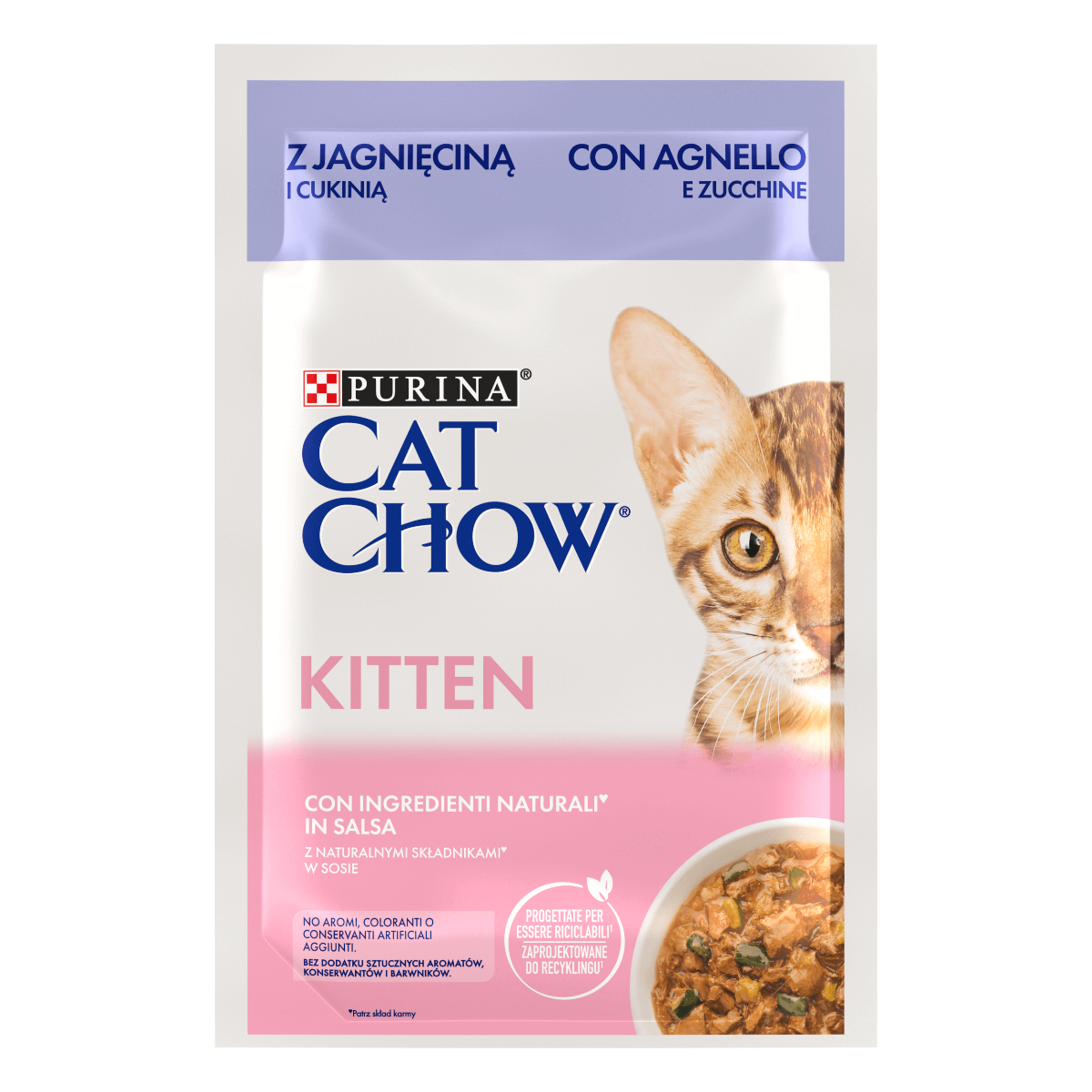 Cat Chow®Kitten, teneri pezzetti in salsa con agnello e zucchine