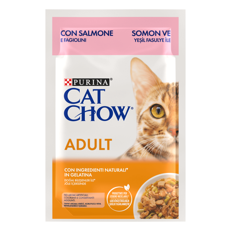CAT CHOW Adult, pezzetti in gelatina Salmone e Fagiolini | PURINA Shop 92 g
