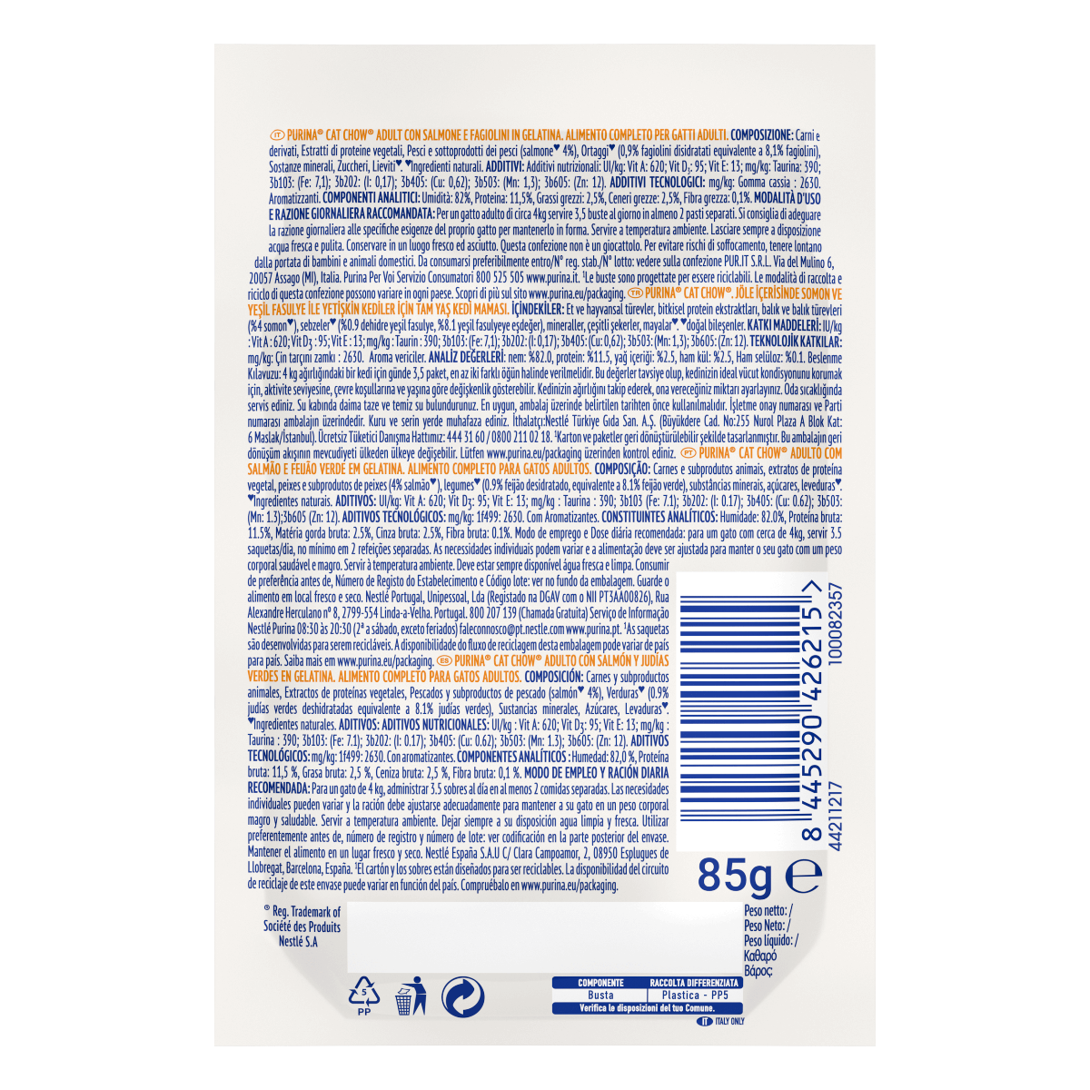 Cat Chow® Adult Teneri Pezzetti in Gelatina con Salmone e Fagiolini