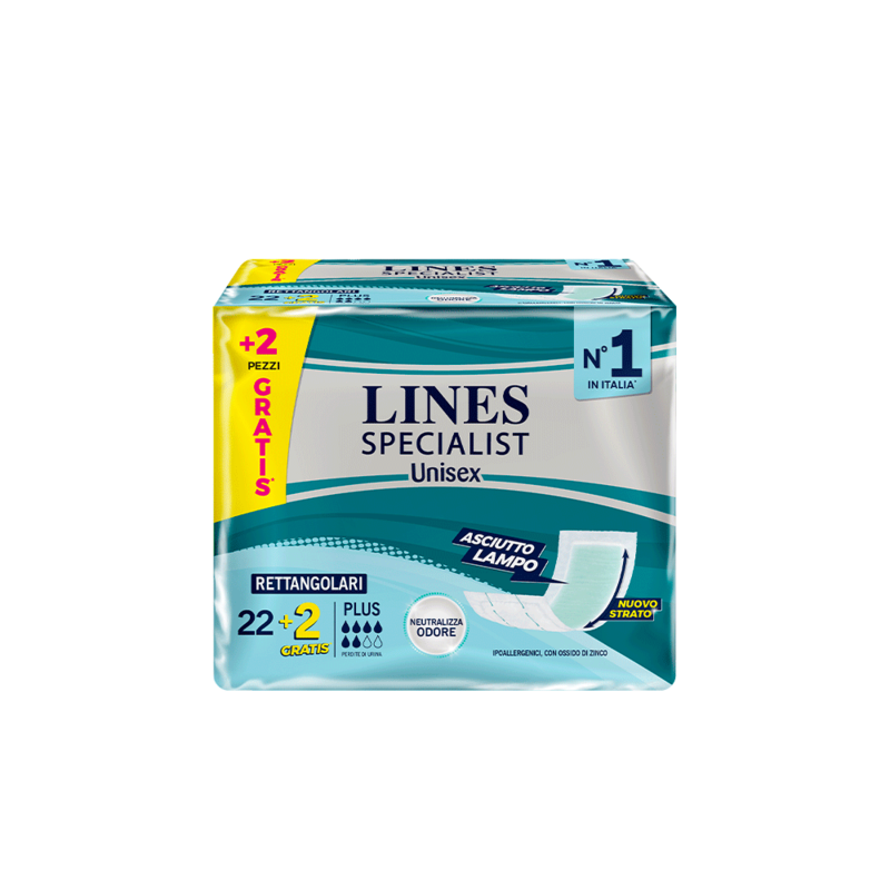 Acquista online Lines Specialist RettangolareUltra Mini | Linea prodotto Medie e Alte per uomo e donna. Lines Specialist, prodotti per perdite di urina Pannoloni Rettangolari Unisex Plus