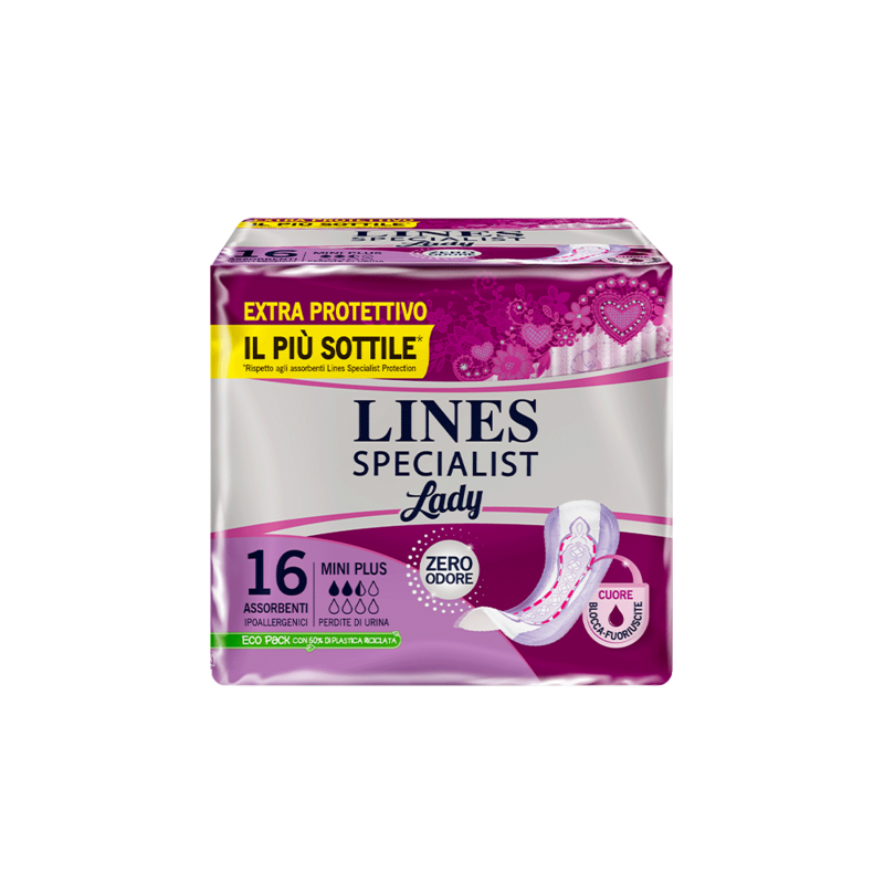 Acquista online Lines Specialist Mini PlusUltra Mini | Linea prodotto Leggere e Medie per donna. Lines Specialist, prodotti per perdite di urina Assorbenti Femminili Lady Mini Plus