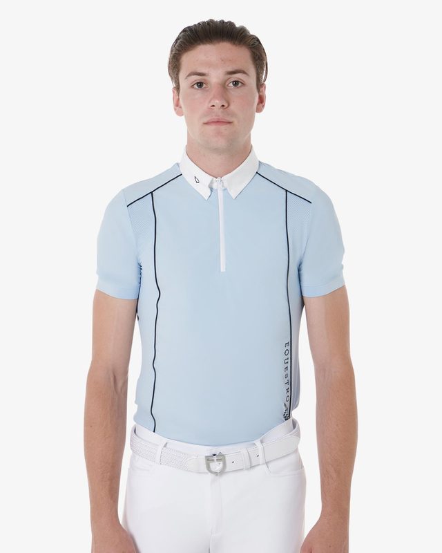 Men's slim fit polo shirt in technical fabric with piping