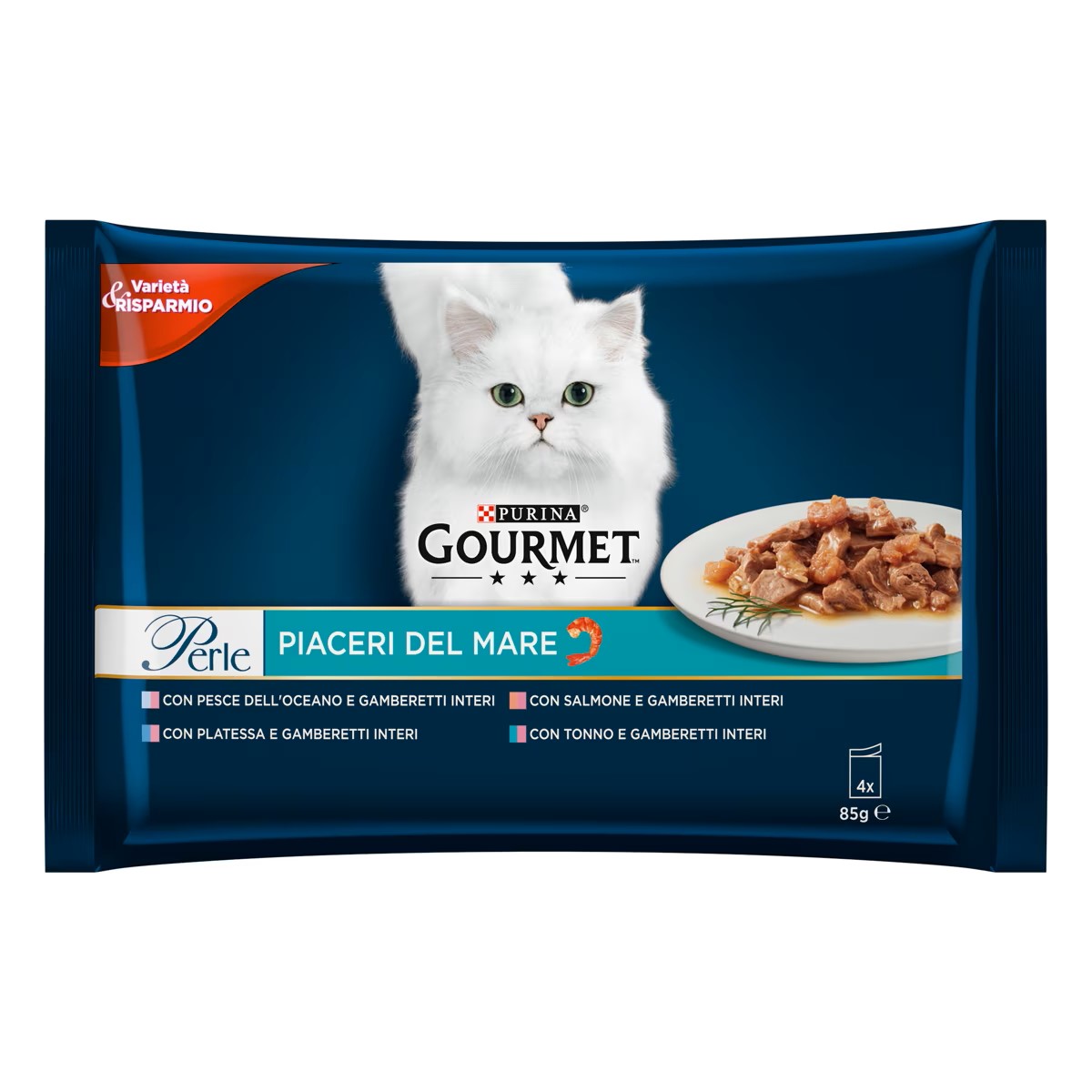 GOURMET® Perle Gatto Piaceri del Mare Con Salmone, Platessa, Tonno, Pesce Dell'Oceano