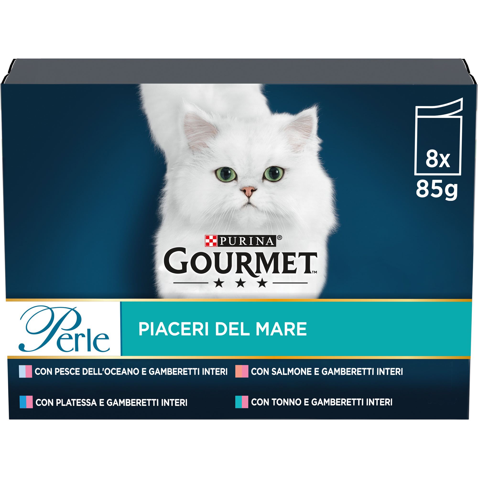 GOURMET® Perle Gatto Piaceri del Mare con Salmone, Platessa, Tonno, Pesce dell'Oceano