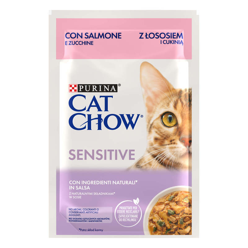 Cat Chow Sensitive con salmone e zucchine in salsa (85 g) | Purinashop 85 g