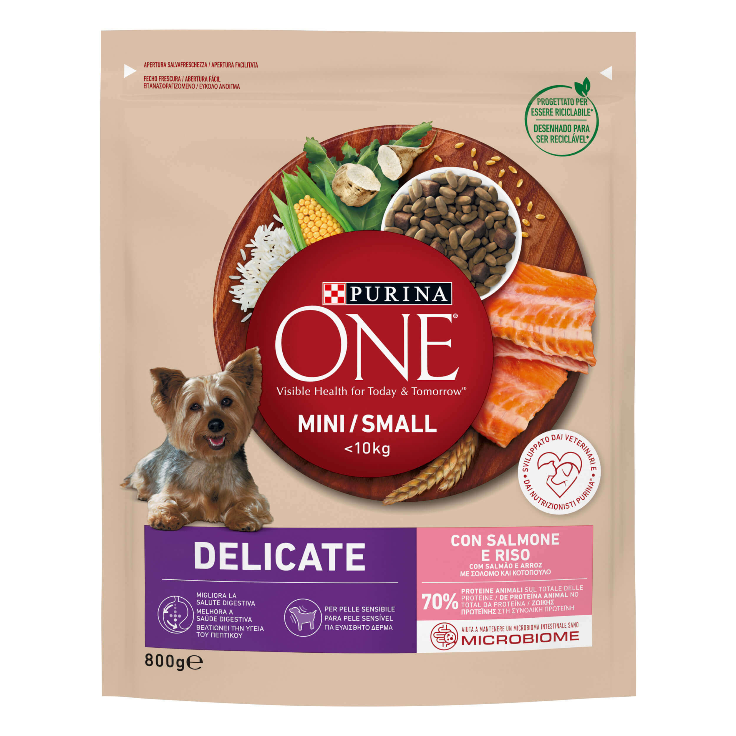 PURINA ONE® MINI/SMALL < 10kg Delicate Con Salmone e Riso