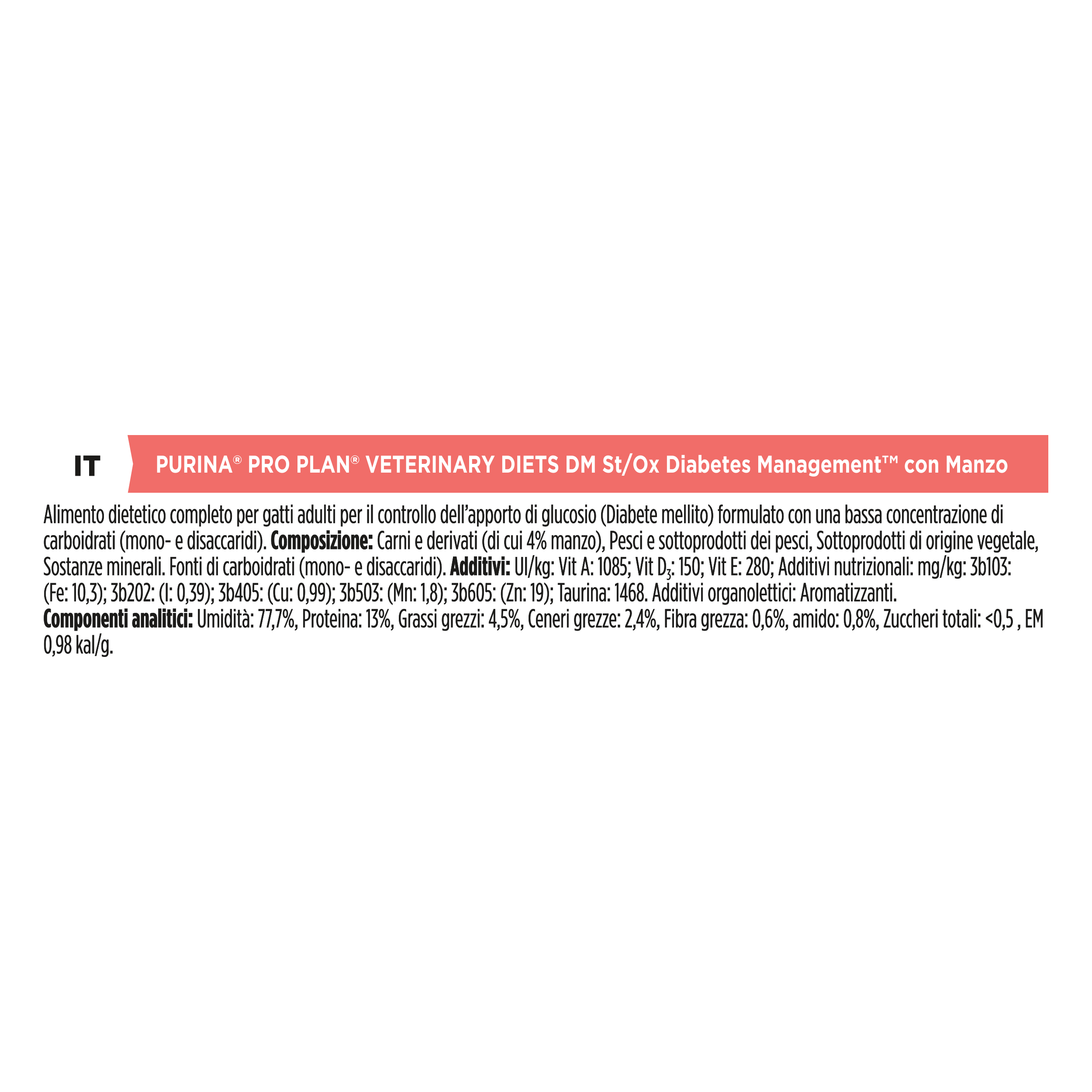 PURINA PRO PLAN® VETERINARY DIETS umido gatto DM Diabetes Management St/Ox - manzo