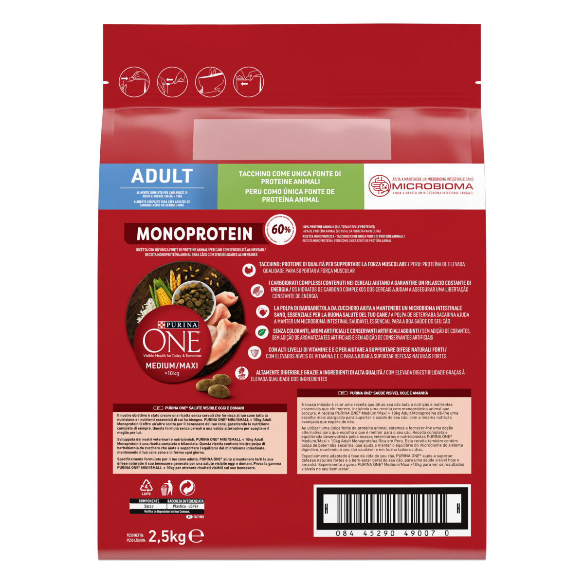 PURINA ONE® MEDIUM/MAXI Monoprotein 2,5kg Tacchino