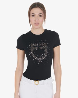 T-shirt donna slim fit logo strass rosa