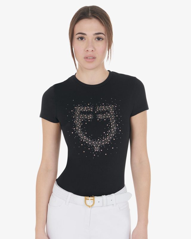 Women's slim fit T-shirt pink rhinestones