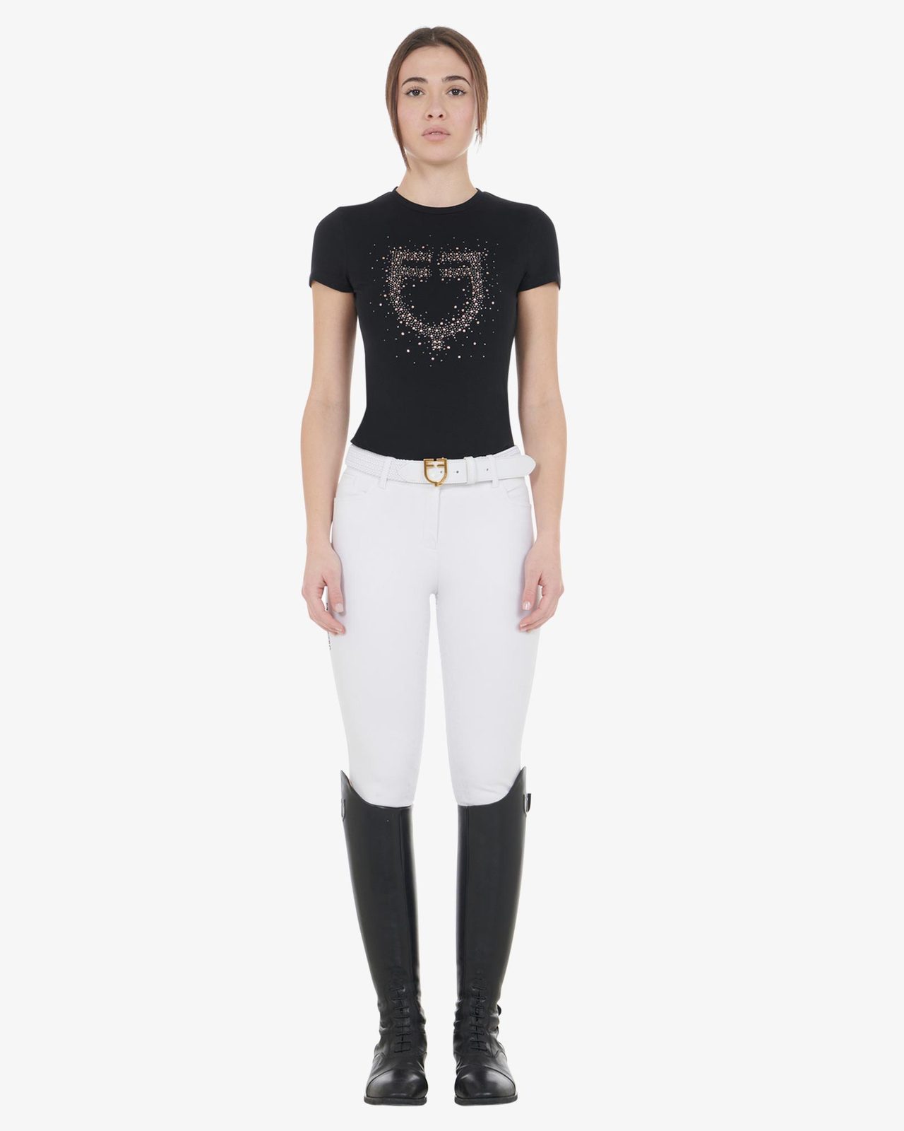 T-shirt donna slim fit logo strass rosa