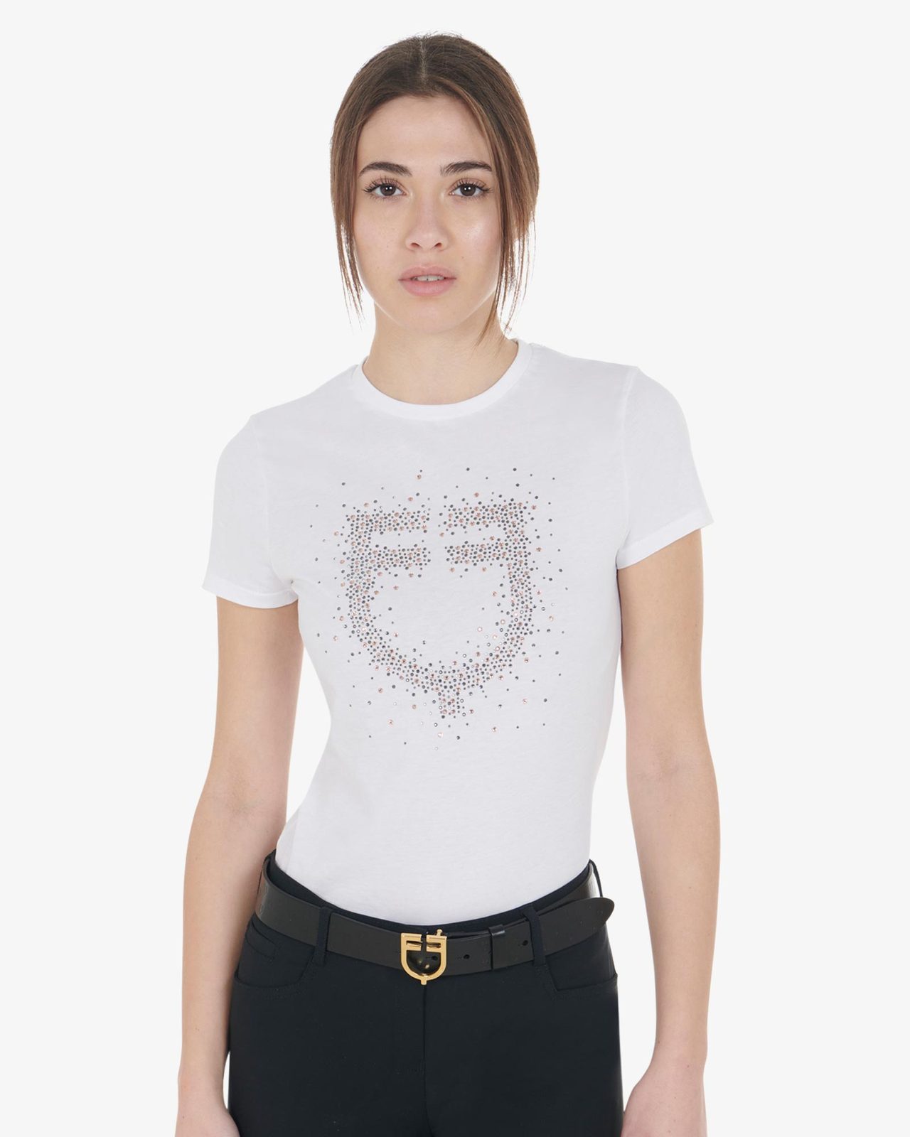 T-shirt donna slim fit logo strass rosa