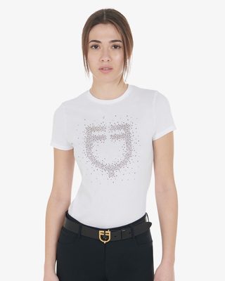 T-shirt donna slim fit logo strass rosa