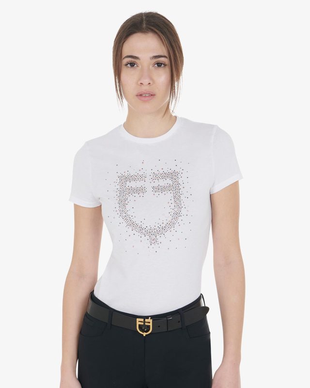 Women's slim fit T-shirt pink rhinestones