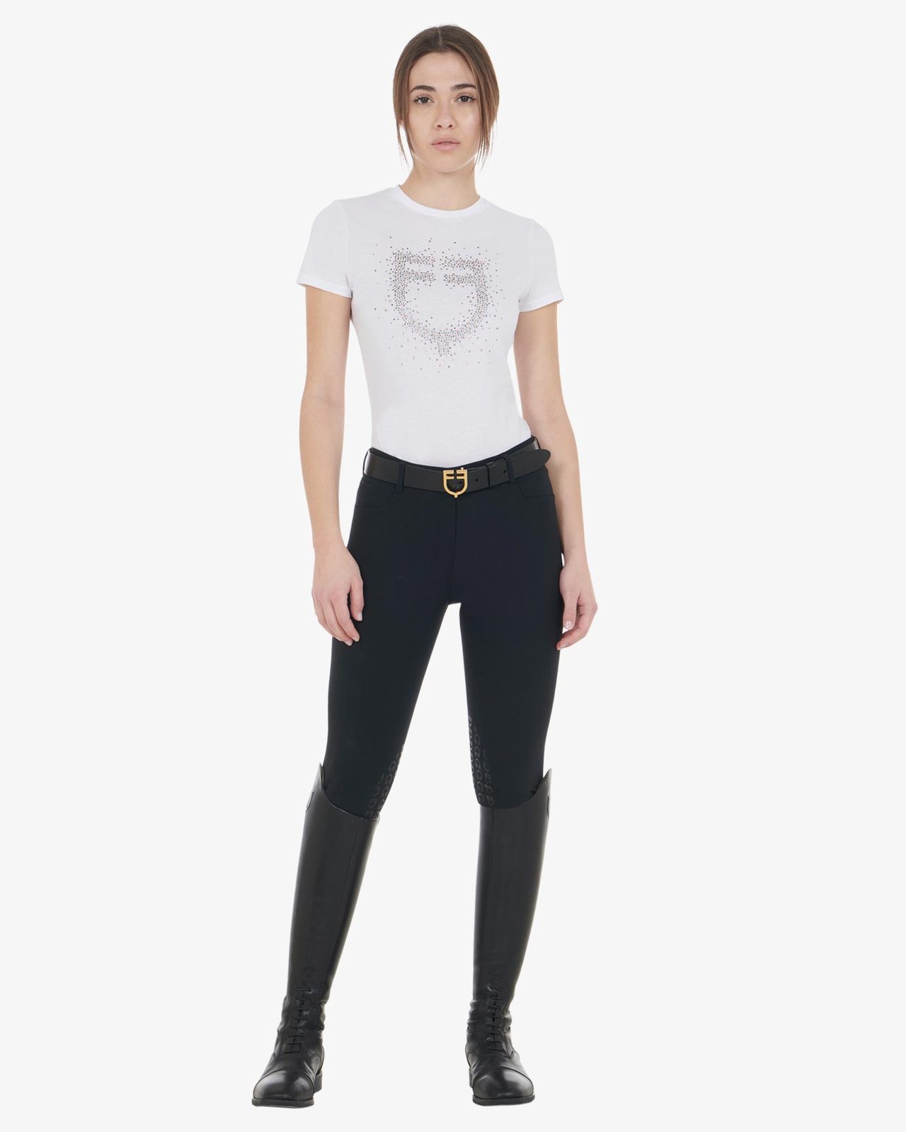 T-shirt donna slim fit logo strass rosa