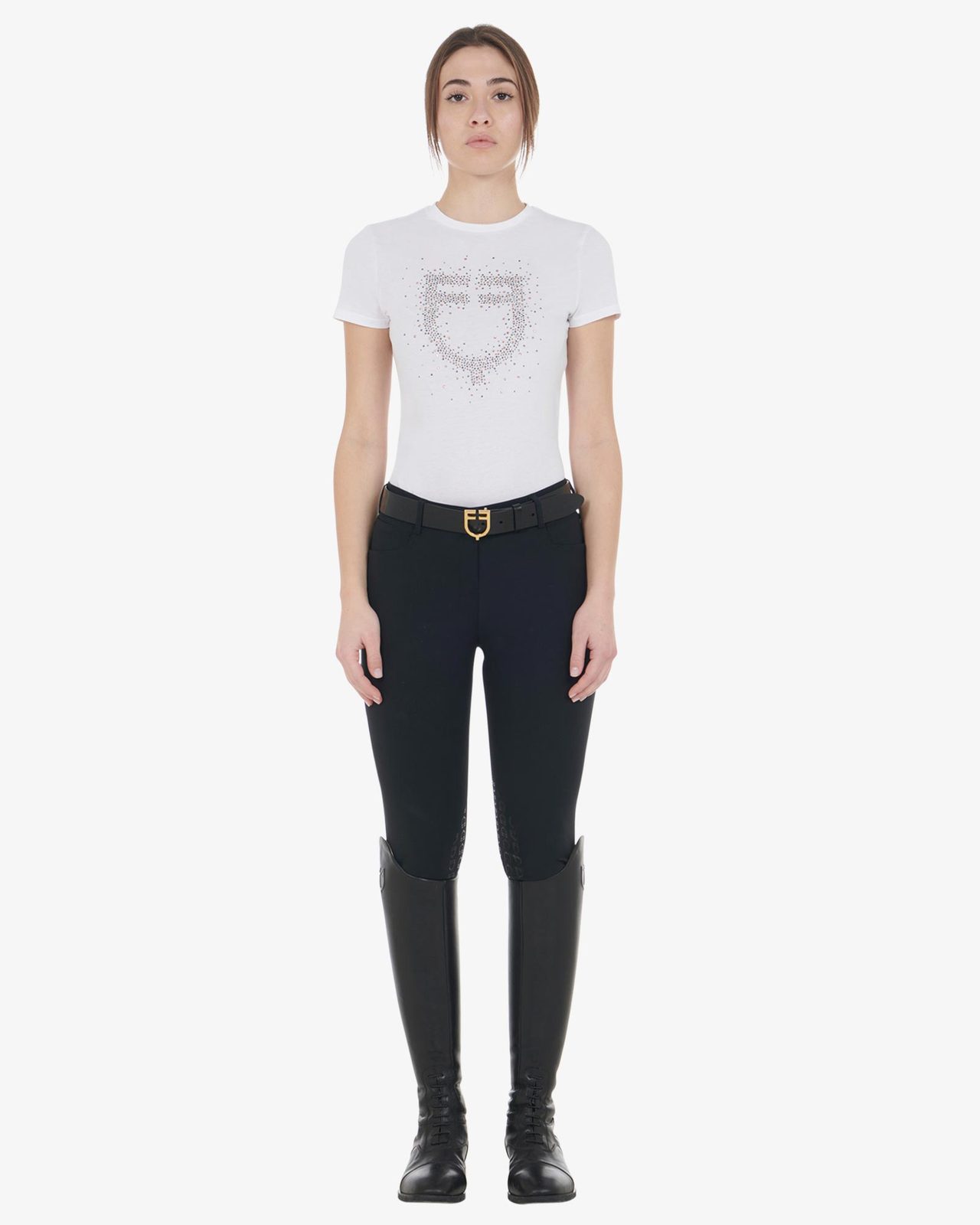 T-shirt donna slim fit logo strass rosa