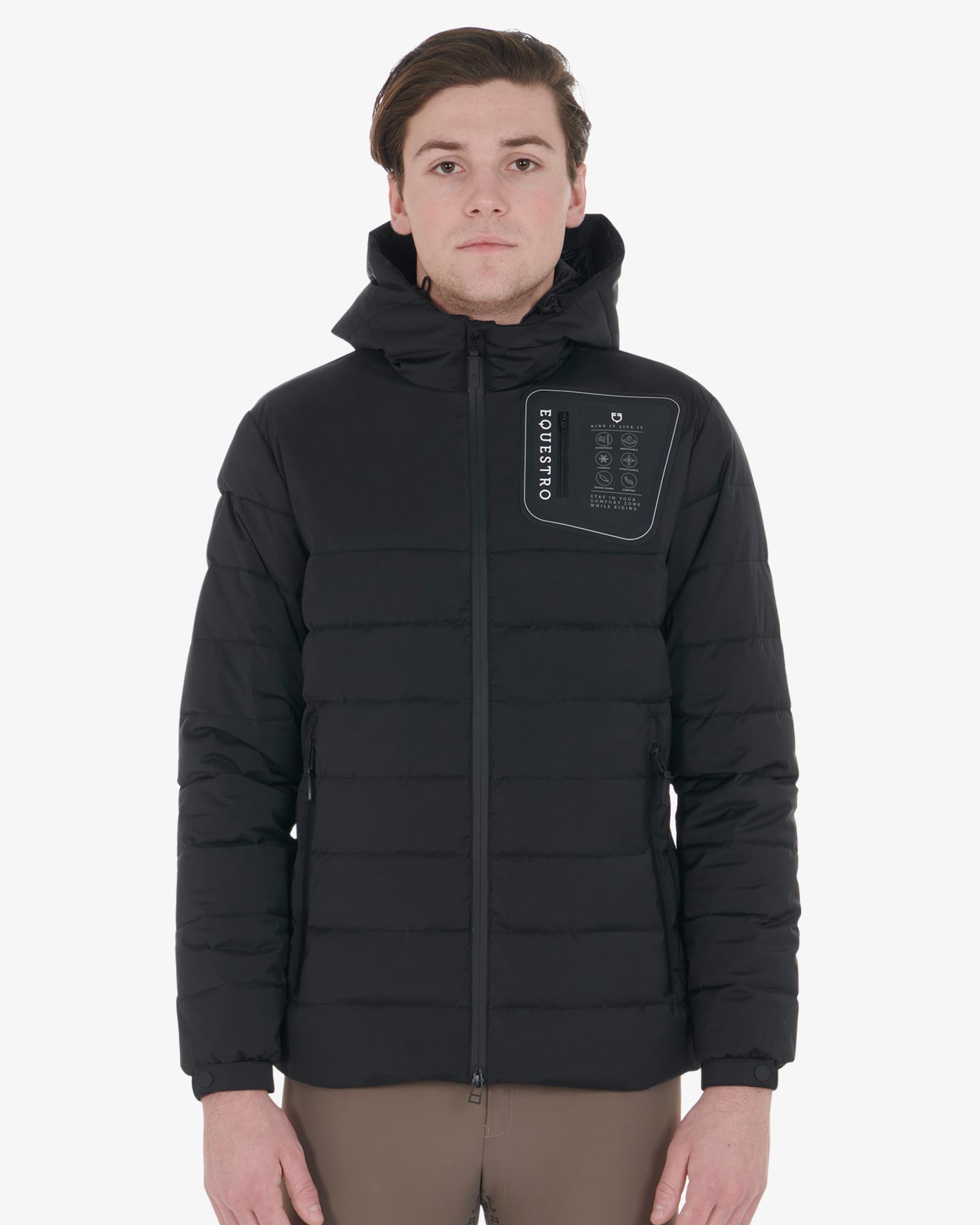 Men's stretch fabric down jacket silicone patch