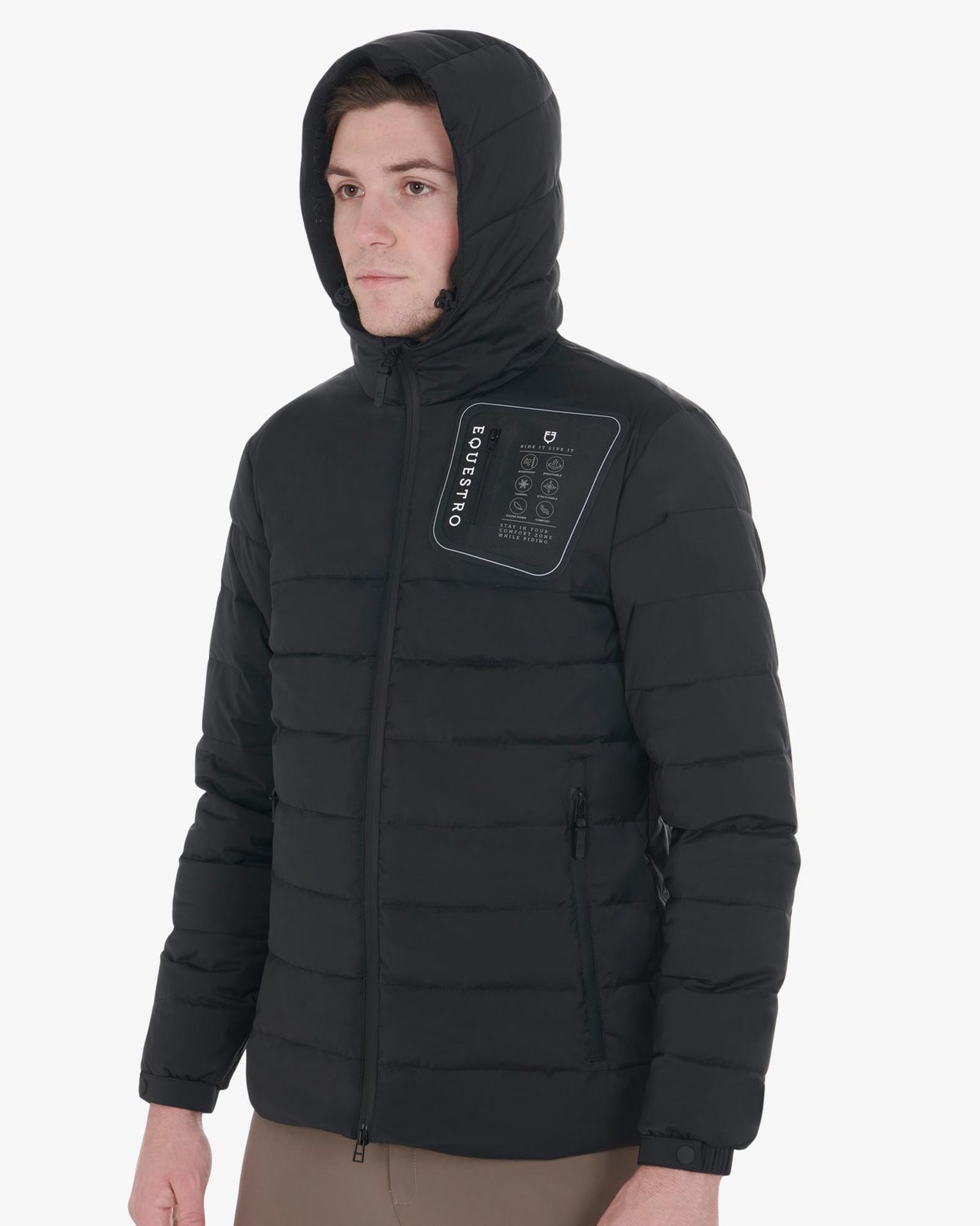 Men's stretch fabric down jacket silicone patch