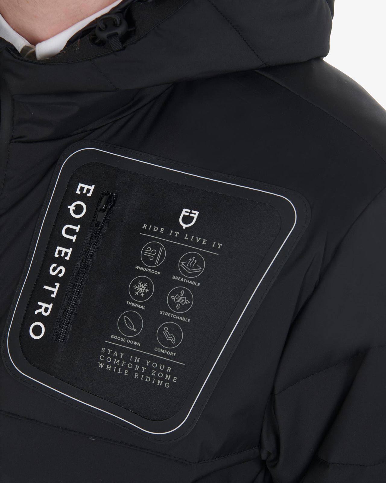 Men's stretch fabric down jacket silicone patch
