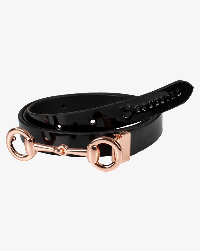 Women's glossy belt with snaffle bit buckle