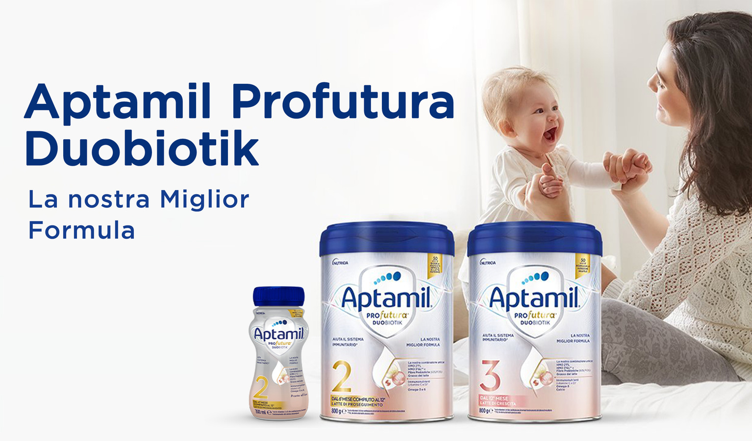 Nuovo Aptamil Profutura 2 Liquido  La nostra miglior formula da oggi in un  formato ancora più pratico! Con Vitamine C e D per aiutare il normale  funzionamento del suo sistema immunitario