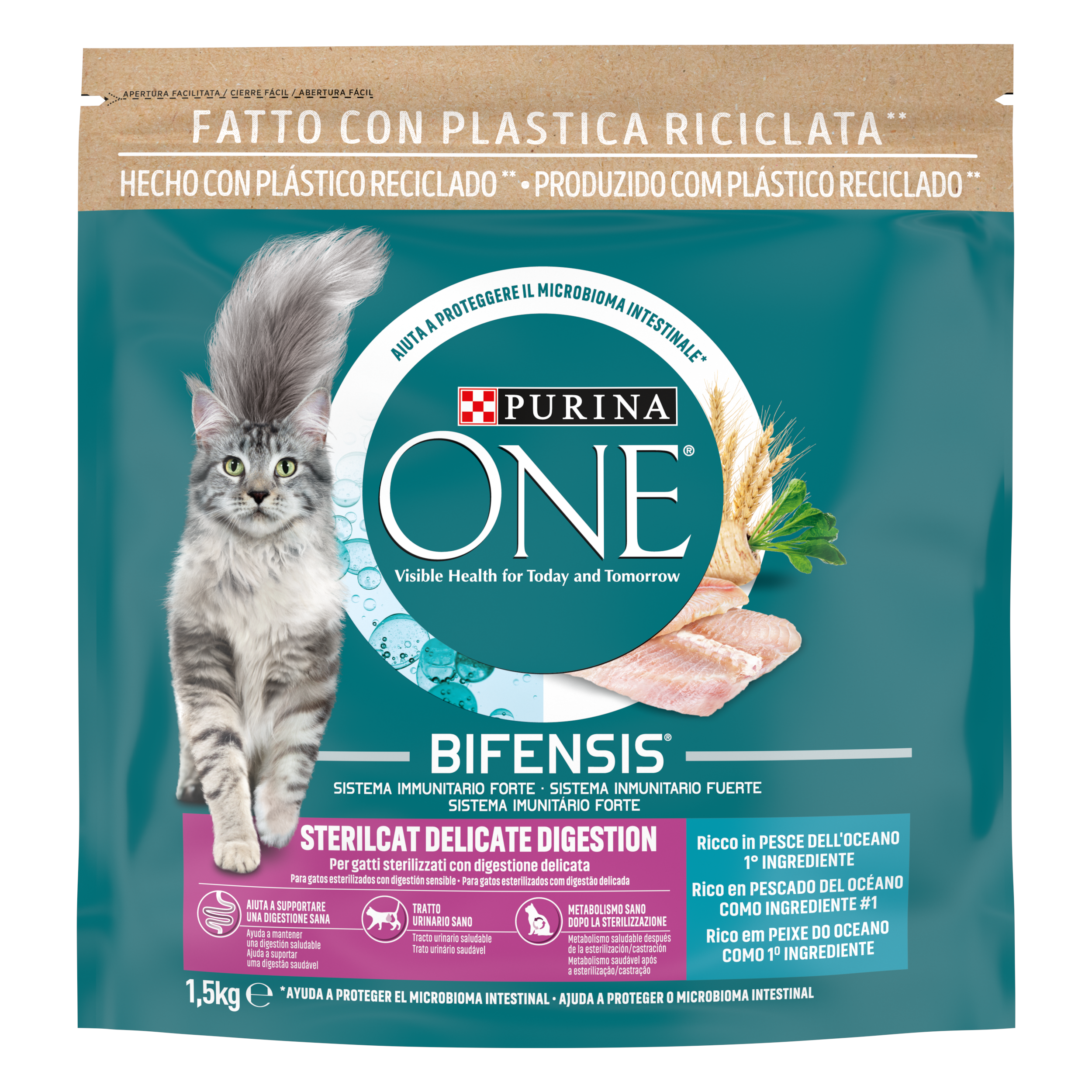 PURINA ONE Sterilcat Delicate Digestion, Ricco in Pesce dell'Oceano selezionato