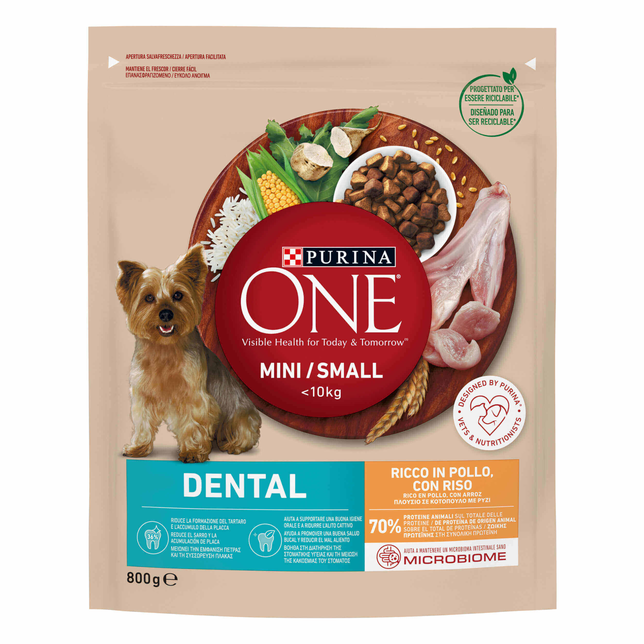 PURINA ONE® MINI/SMALL < 10kg Dental Ricco in Pollo con Riso